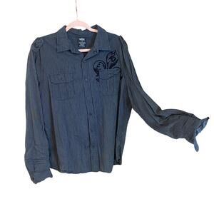 MMA Elite Men’s XL Grey Pinstripe Button Up Shirt Embroidered Crest